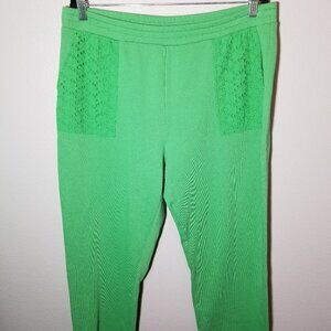 Susan Graver Weekend Terry Crop Pants Fringe Hem Spring Green Size Large